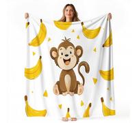 Monkey Throw Blanket Banana Microfiber Fleece Blanket Warm Soft Double Plush Throw Blankets for Sofa Couch Bed Sofa Chair, Flannel Blankets 150 x 200 cm for Teens Adults L550