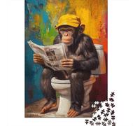 Monkey Toilet Newspaper 1000pcs Mini Puzzle For Family Challenging | 52x38cm Cardboard Living Room Decor Durable Structure Birthday Gift Anxiety Relief