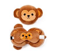 Puckator Relaxeazzz Monkey Round Plush Travel Pillow & Eye Mask - Sleep Eye Mask Masks - Kids Travel Accessories For Sleeping Airplane - Flight Plane Neck Pillow Pillows