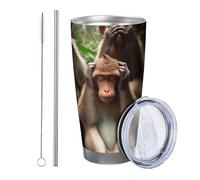 Monkey tumbler Set Of 1 Forest Tree Animals Chimpanzee Woodland Artistic Funny Cute brown green Metal Reusable No Spill Shatterproof Yard Outdoor Picnic gym with straw Cold Drinks 20 Ounce