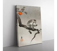 Monkey Upon An Orange Tree By Ohara Koson Asian Japanese Canvas Wall Art Print Ready to Hang, Framed Picture for Living Room Bedroom Home Office Décor, 60x40 cm (24x16 Inch)