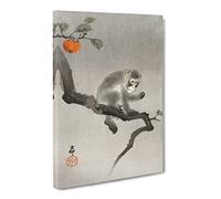 Monkey Upon An Orange Tree By Ohara Koson Canvas Print | Gallery Wrapped 30mm Frame Wall Art | 24x16 inches | Ready to Hang | Asian Animals Picture | Living Room Bedroom Lounge Office