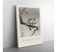 Monkey Upon An Orange Tree By Ohara Koson Exhibition Museum Asian Japanese Canvas Wall Art Print Ready to Hang, Framed Picture for Living Room Bedroom Home Office Décor, 50x35 cm (20x14 Inch)