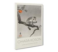 Monkey Upon An Orange Tree By Ohara Koson Exhibition Museum Asian Japanese Canvas Wall Art Print Ready to Hang, Framed Picture for Living Room Bedroom Home Office Décor, 30x20 Inch (76x50 cm)