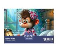 Monkey Waking Up Challenging Puzzles 1000 Pieces - Sleepy Monkey Pajama Art for Men And Women Fun And Challenging Family Game Great Gift Idea38x26cm/1000pcs