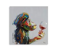 Monkey Wall Art Canvas Thinking: Monkey Painting on Canvas Drinking Wine Wall Decor for Living Room Office Framed Ready to Hang (30x30CM)