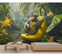 Monkey Wall Mural 200x140cm Tropical Jungle Mural Fruit Banana Wallpaper for Living Room Bedroom Monkey Home Decor (Not Peel n' Stick)