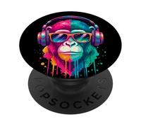 Monkey Wearing Headphones and Sunglasses EDM Rave Chimp Art PopSockets Adhesive PopGrip