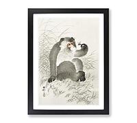 Monkey With An Insect By Ohara Koson Asian Japanese Framed Print | A2 Black Framed Wall Art | Ready to Hang | Asian Animal Picture | Living Room Bedroom Lounge Office