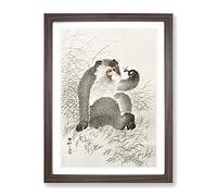 Monkey With An Insect By Ohara Koson Asian Japanese Framed Print | A2 Walnut Framed Wall Art | Ready to Hang | Asian Animal Picture | Living Room Bedroom Lounge Office