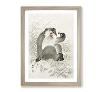 Monkey With An Insect By Ohara Koson Asian Japanese Framed Print | A4 Oak Framed Wall Art | Ready to Hang | Asian Animal Picture | Living Room Bedroom Lounge Office