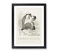 Monkey With An Insect By Ohara Koson Exhibition Museum Asian Japanese Framed Print | A2 Black Framed Wall Art | Ready to Hang | Asian Animal Picture | Living Room Bedroom Lounge Office