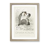 Monkey With An Insect By Ohara Koson Exhibition Museum Asian Japanese Framed Print | A2 Oak Framed Wall Art | Ready to Hang | Asian Animal Picture | Living Room Bedroom Lounge Office