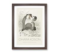 Monkey With An Insect By Ohara Koson Exhibition Museum Asian Japanese Framed Print | A3 Walnut Framed Wall Art | Ready to Hang | Asian Animal Picture | Living Room Bedroom Lounge Office