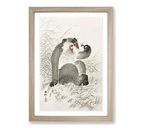 Monkey with an Insect by Ohara Koson Framed Print | A2 Oak Framed Wall Art | Ready to Hang | Modern Animal Picture | Living Room Bedroom Lounge Office