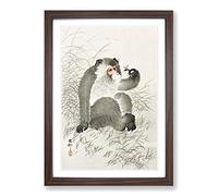 Monkey with an Insect by Ohara Koson Framed Print | A2 Walnut Framed Wall Art | Ready to Hang | Modern Animal Picture | Living Room Bedroom Lounge Office