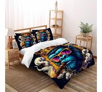 Monkey with Crown 3D Printed Duvet Cover Sets Bedding 3Pcs Luxury Microfiber Land Animals with Pillowcases,Hidden Zipper for Kid Teens Double(200x200cm) Modern Bedroom Decor