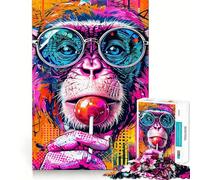 Monkey with Glasses And Lollipop Adult Jigsaw Puzzles 1000 Pieces Logic Skill Accurate Edge Family Bond Nice Decor (50x75cm)