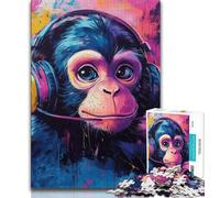 Monkey with Headphones 1000 Piece Jigsaw Puzzle for Adults Teens,Brain Intelligence Challenge Addictive Toys for Home Decoration (75x50cm)