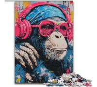 Monkey with Headphones 1000 Piece Jigsaw Puzzle for Adults Teens, for 14+ Train Your Brain And Your Hands Christmas Game Gifts (26x38cm)