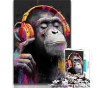 Monkey with Headphones 1000 Piece Jigsaw Puzzles for Adults Gifts,Decompressing Intellectual Educational Toy Perfect Decoration (50x75cm)