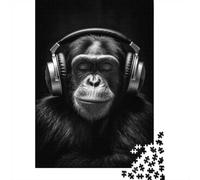 Monkey With Headphones 1000-Piece Puzzle for Adults, 52x38cm/1000pcs; White Cardboard for Simple Sorting; for An Enjoyable Break at The Table