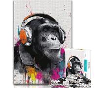 Monkey with Headphones 1000 Pieces Jigsaw Puzzle For Adults Teens,Learning Educational Toy for Is Ideal As A Gift for The Whole Family (38x26cm)