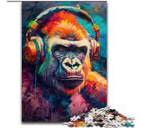 Monkey with Headphones 1000Pc Adults Jigsaw Puzzle Wooden Jigsaw for Home Decor, Ideal Christmas & New Year Gift for Teenagers size 50x75cm