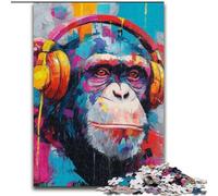 Monkey with Headphones Jigsaw Puzzles for Adults 1000, Educational Games DIY Toys with Matching Poster And Trivia Sheet for Age 14+ (50x75cm)