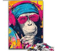 Monkey with Headphones Jigsaw Puzzles for Adults 2000 Jigsaws, Stress Reliever Staycation Kill Time with Matching Poster And Trivia Sheet (70x100cm)