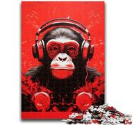 Monkey with Headphones Jigsaw Puzzles for Teenagers 1000,Learning Educational Toys Family Games with Matching Poster And Trivia Sheet (50x75cm)