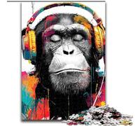Monkey with Headphones Jigsaw Puzzles for Teenagers, Learning Educational Toys Family Games Suitable for Desktop Decoration (26x38cm)