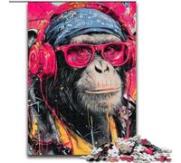 Monkey with Headphones Puzzles for Adults 1000 Pieces, Toys Educational Games Stress Relieving Wishlist with Santa Claus (26x38cm)