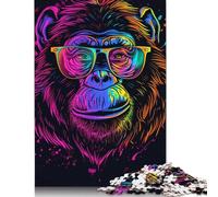 Monkey with Headphones Sunglasses 500 Piece Puzzles Wooden Jigsaw Puzzles for Adults, Difficult Jigsaw Adult Challenge Game 500pcs (52x38cm)