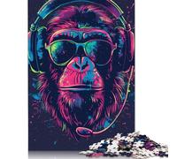 Monkey with Headphones Sunglasses Jigsaw Puzzle 500 Piece Jigsaw Puzzles Game for Adults And Wooden Puzzles Educational Toys 500pcs (52x38cm)