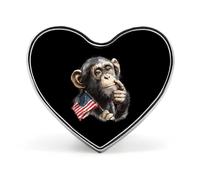 Monkey with U.S.A Flag Print Heart Badge Metal Decorative Brooches 1 Inch Funny Lapel Pin Gift Or Backpack Clothing