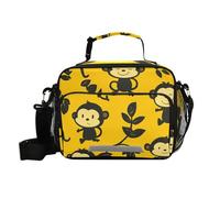 Monkey Yellow Cartoon Black Lunch Bag for Work with Shoulder Strap Lunch Bags for Teens for Teenage University