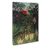 Monkeys And Parrot In The Virgin Forest By Henri Rousseau Canvas Print | Gallery Wrapped 30mm Frame Wall Art | 30x20 inches | Ready to Hang | Classic Animals Picture | Living Room Lounge Office