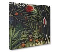 Monkeys And Parrot In The Virgin Forest by Henri Rousseau Classic Painting Canvas Wall Art Print Ready to Hang, Framed Picture for Living Room Bedroom Home Office Décor, 14x14 Inch (35x35 cm)