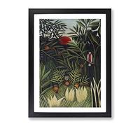 Monkeys And Parrot In The Virgin Forest By Henri Rousseau Classic Painting Framed Print | A2 Black Framed Wall Art | Ready to Hang | Classic Animal Picture | Living Room Bedroom Lounge Office
