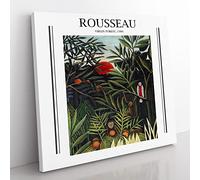 Monkeys And Parrot In The Virgin Forest By Henri Rousseau Exhibition Museum Classic Painting Canvas Wall Art Print Ready to Hang, Framed Picture for Living Room Home Décor, 50x50 cm (20x20 Inch)