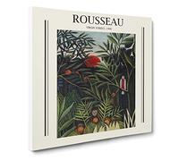 Monkeys And Parrot In The Virgin Forest By Henri Rousseau Exhibition Museum Classic Painting Canvas Wall Art Print Ready to Hang, Framed Picture for Living Room Home Décor, 14x14 Inch (35x35 cm)