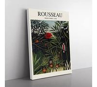 Monkeys And Parrot In The Virgin Forest By Henri Rousseau Exhibition Museum Painting Canvas Wall Art Print Ready to Hang, Framed Picture for Living Room Home Office Décor, 60x40 cm (24x16 Inch)