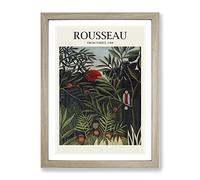 Monkeys And Parrot In The Virgin Forest By Henri Rousseau Exhibition Museum Painting Framed Print | A4 Oak Framed Wall Art | Ready to Hang | Modern Animal Picture | Living Room Bedroom Lounge Office