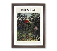 Monkeys And Parrot In The Virgin Forest By Henri Rousseau Exhibition Museum Painting Framed Wall Art Print, Ready to Hang Picture for Living Room Bedroom Home Office Décor, Walnut A4 (34 x 25 cm)