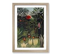 Monkeys and Parrot in The Virgin Forest by Henri Rousseau Framed Print | A2 Oak Framed Wall Art | Ready to Hang | Modern Animal Picture | Living Room Bedroom Lounge Office