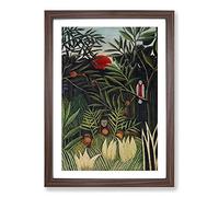 Monkeys and Parrot in The Virgin Forest by Henri Rousseau Framed Print | A2 Walnut Framed Wall Art | Ready to Hang | Modern Animal Picture | Living Room Bedroom Lounge Office