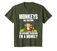 Monkeys are Awesome I'm Awesome Therefore I'm A Monkey T-Shirt, Youth, Olive Green, 3T
