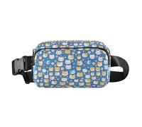 Monkeys Bananas and Palm Leaves Waterproof Fanny Pack Waist Bag with Adjustable Strap for Travel Gym Work, Funny Cute Colorful Faces Of Cats on Blue, One Size