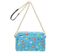 Monkeys Bananas Blue print Small Leather Crossbody Bag for Women Shoulder Purse with Adjustable Strap Lightweight Handbag for Travel Shopping Daily